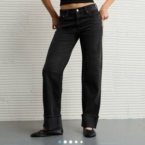 American Eagle AE Dream Stovepipe Black Crop Cuffed Jeans size 10 SHORT